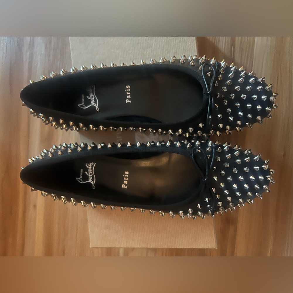 Christian Louboutin Black Silver Studded Flats/IT 39/US 8.5 - Picture 6 of 11
